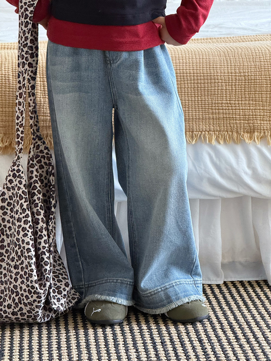 拼接毛邊做舊牛仔褲(90-170)