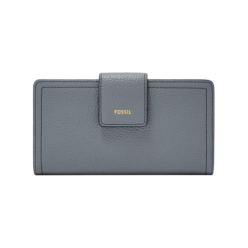 Logan 真皮扣式RFID防盜中長夾-藍色 SL7830450