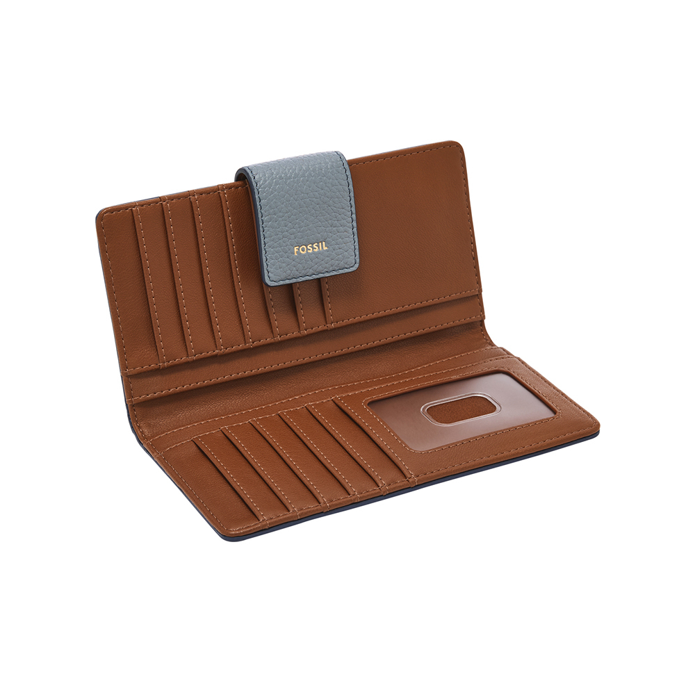 Logan 真皮扣式RFID防盜中長夾-藍色 SL7830450