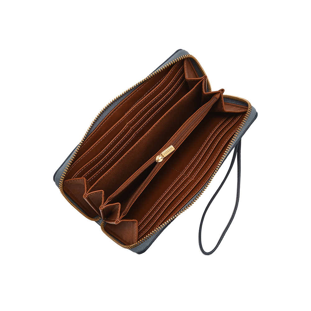 Logan 多層真皮拉鍊RFID防盜長夾-藍色 SL7831450