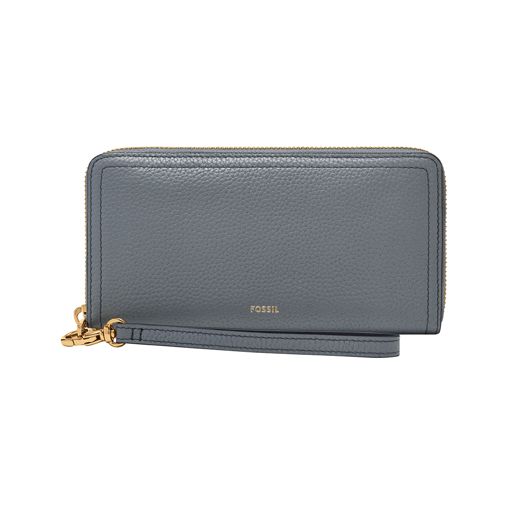 Logan 多層真皮拉鍊RFID防盜長夾-藍色 SL7831450