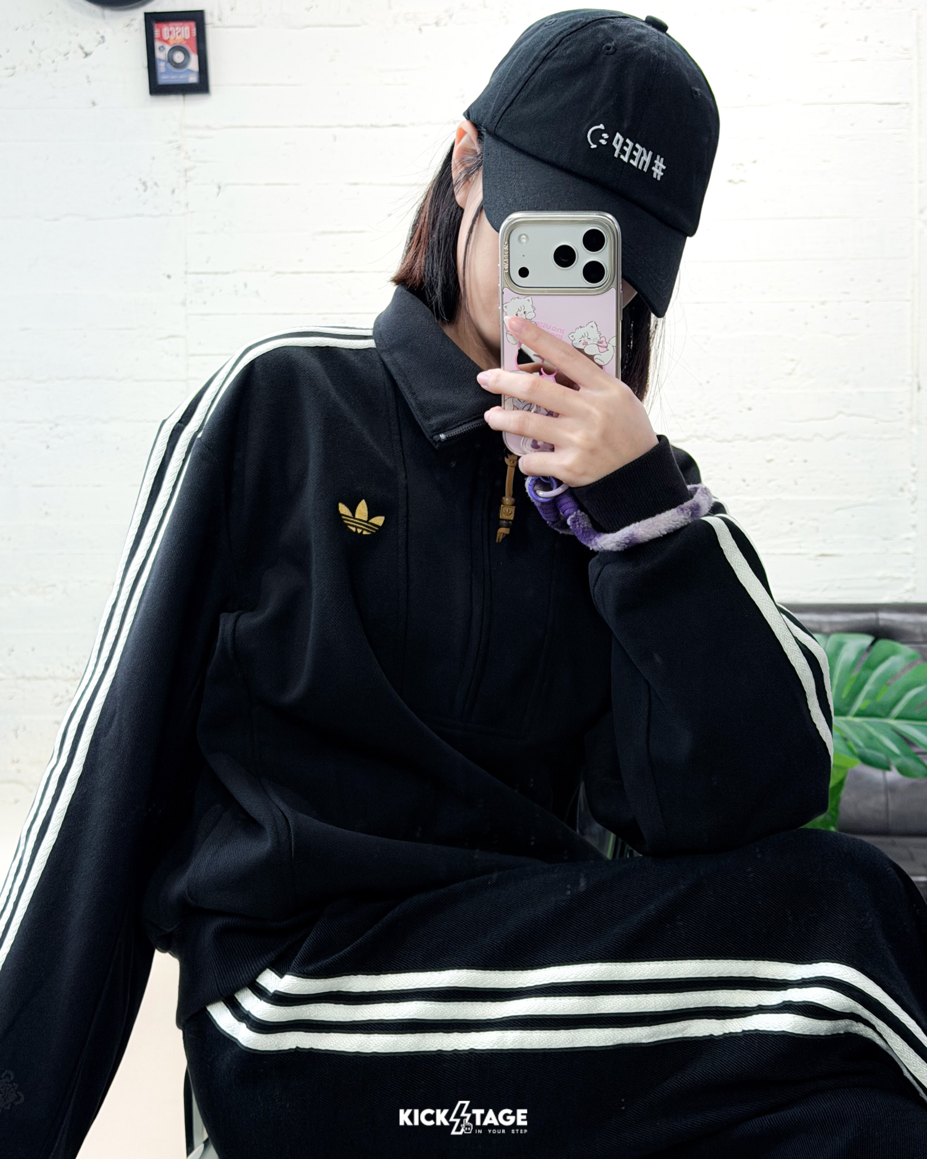 ADIDAS W LNY HALFZIP 黑色CNY 馬年三葉草寬鬆立領長T【KT3135】