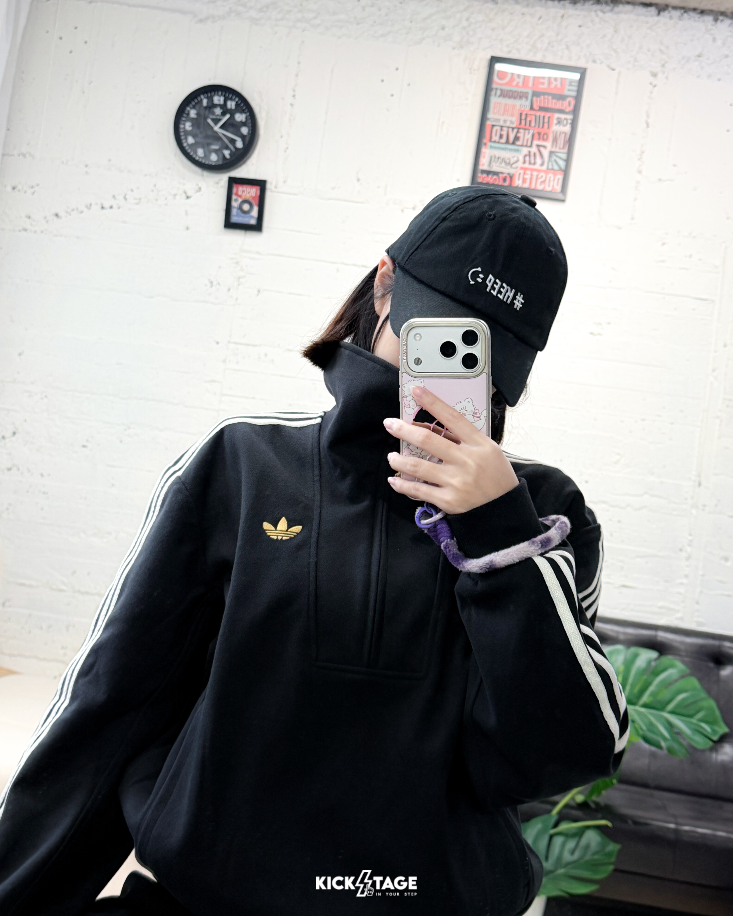 女款 ADIDAS W LNY HALFZIP 黑色 CNY 馬年 三葉草 寬鬆 立領 長T【KT3135】ADLP