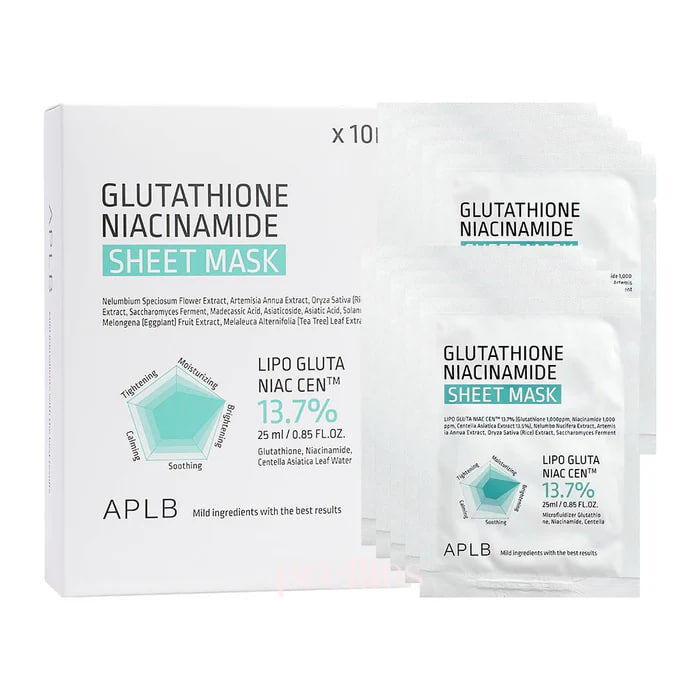 APLB Glutathione Niacinamide (Vitamin B3) Soothing & Moisturizing Pore-Refining Mask (10 sheets/box) 736667