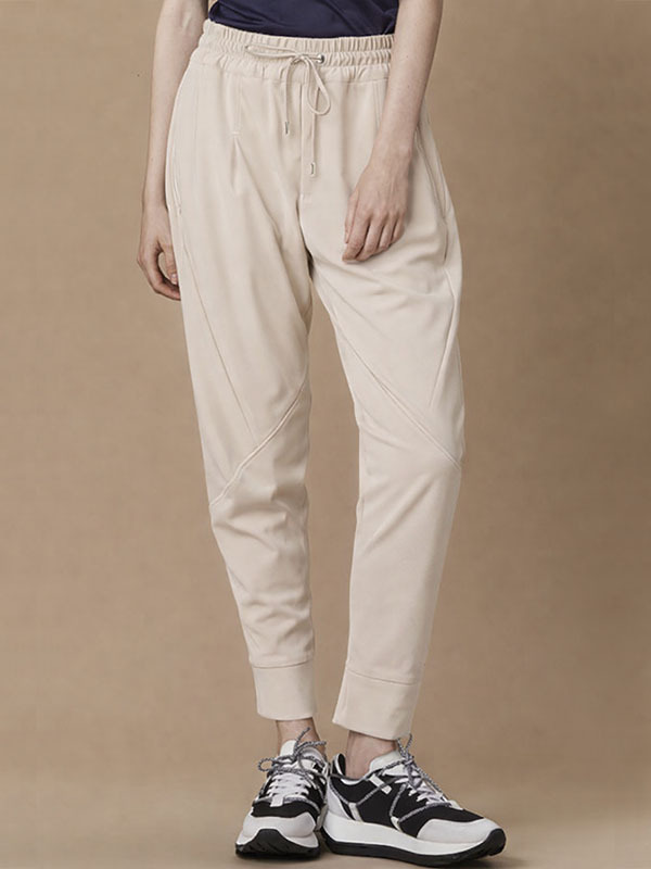 HIGH 鬆緊抽繩拼接褲(米灰)