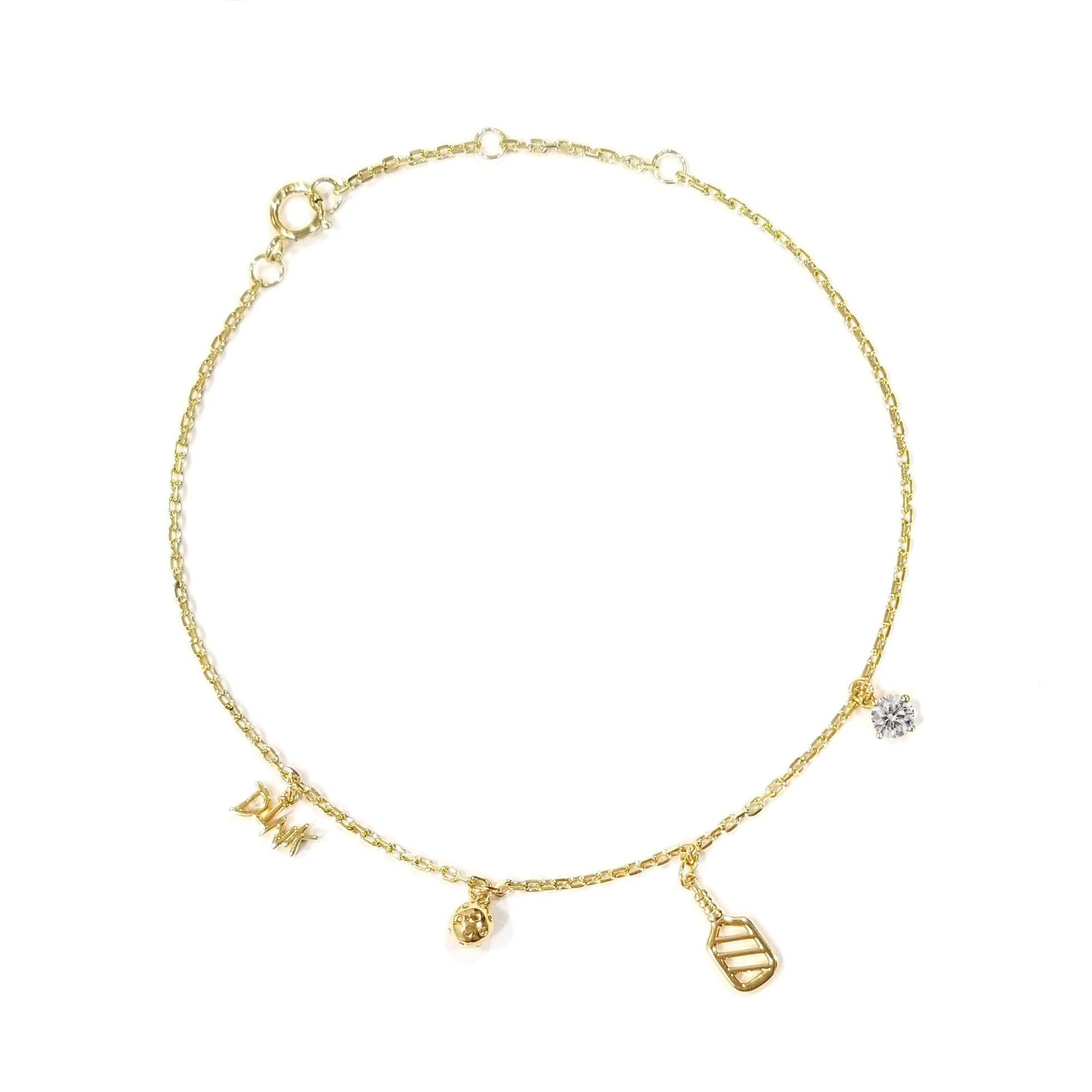 9K黃金 實驗室培育鑽石匹克球Charms手鏈