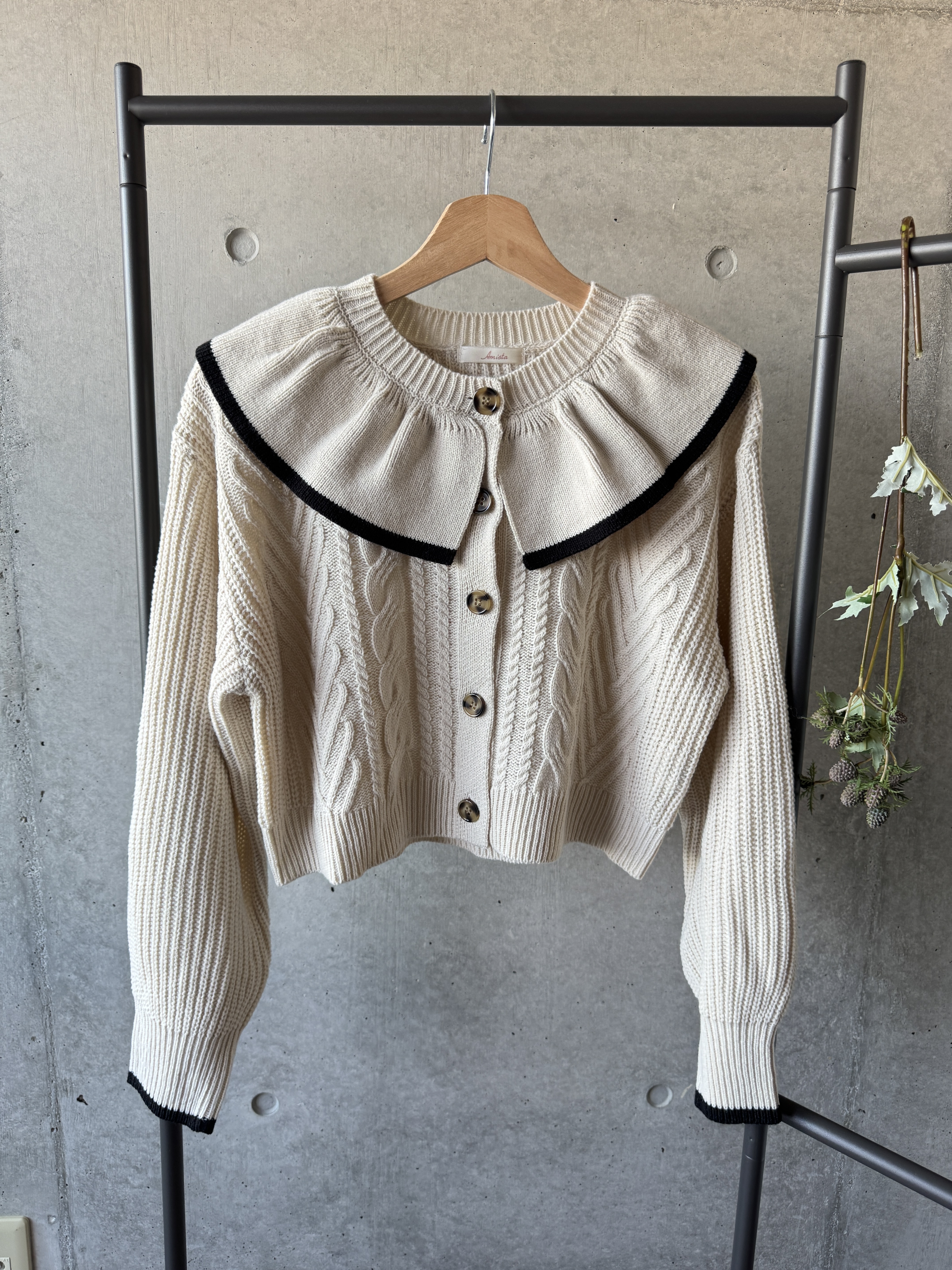 黑白配色學院風大領針織外套（兩色入）【日本直送】