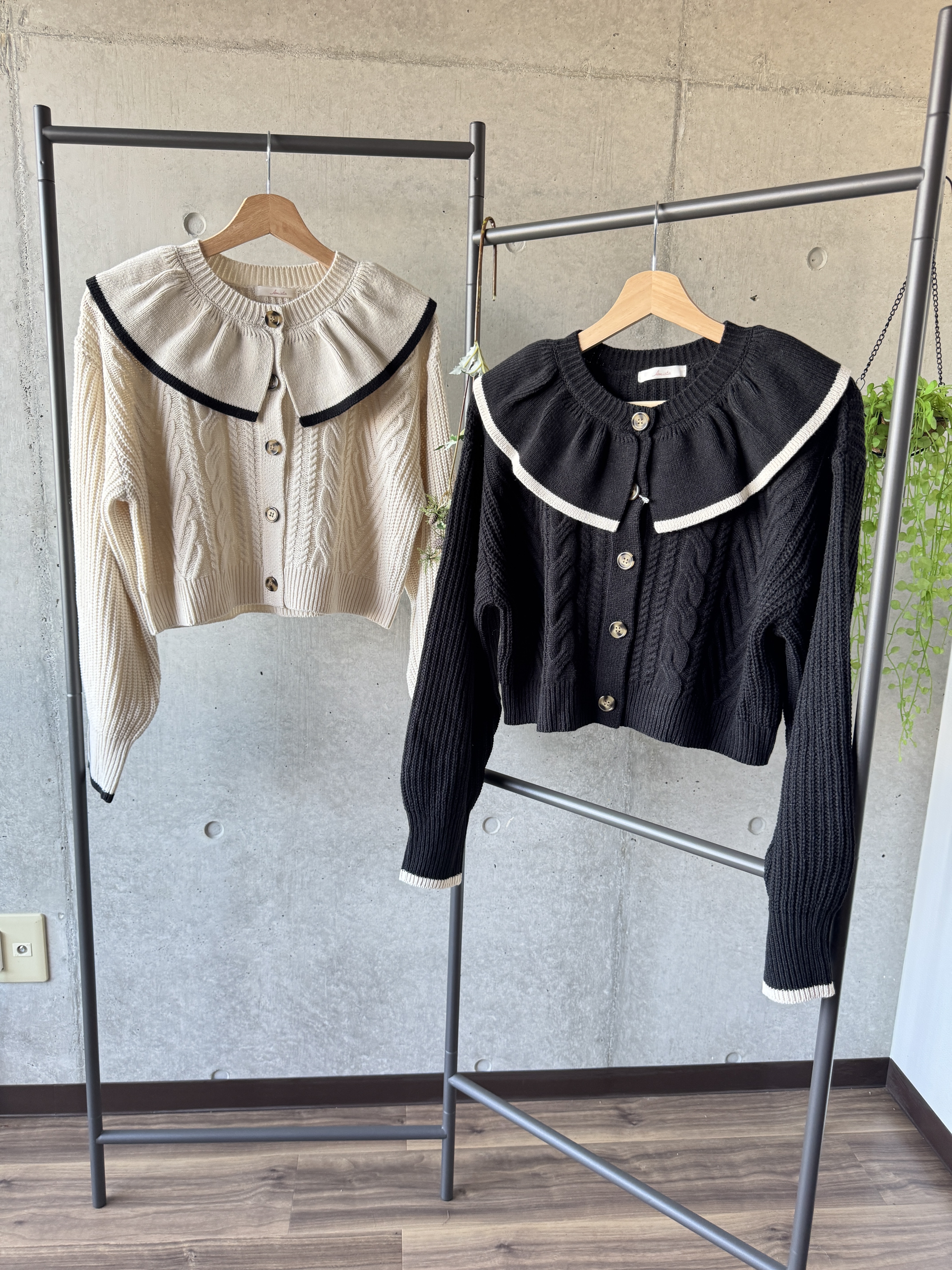 黑白配色學院風大領針織外套（兩色入）【日本直送】