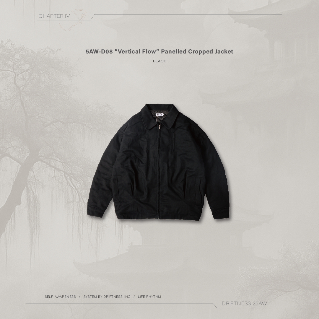 DRiFTNESS｜5AW-D08 "Vertical Flow"  拼接流線短版外套 - Black