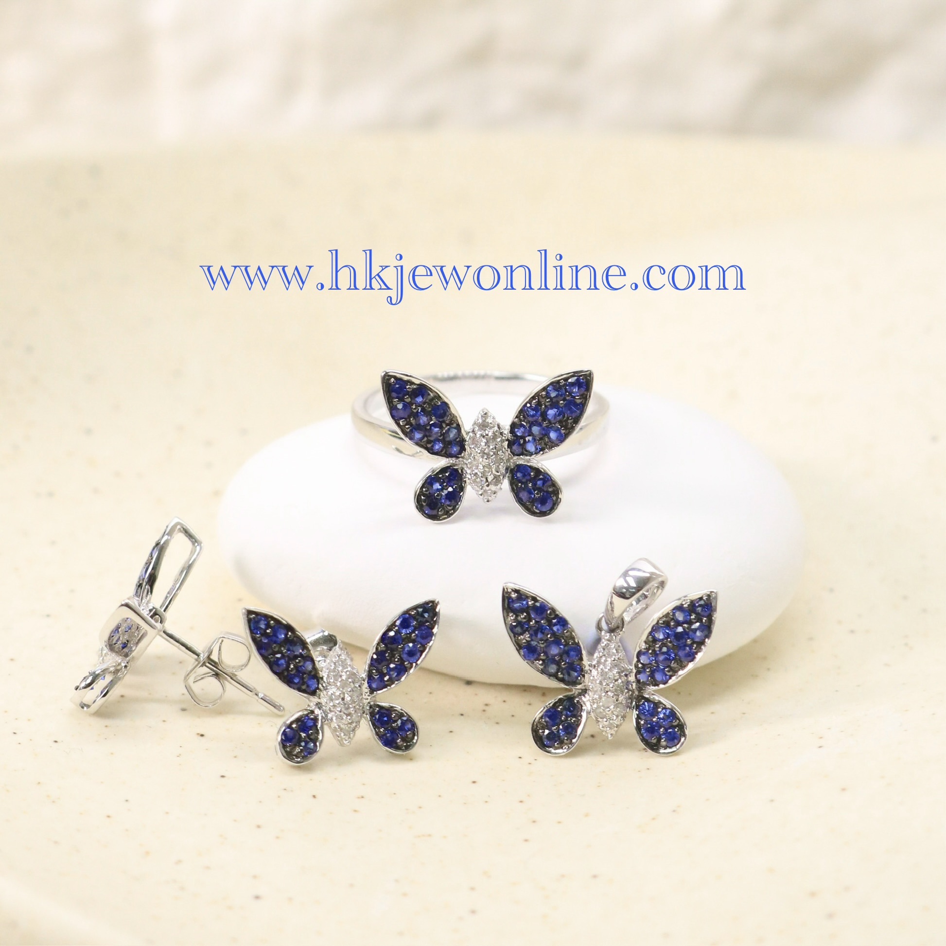🦋14K White Gold Sapphire Butterfly Diamond Collection (Earrings/Ring/Pendant)