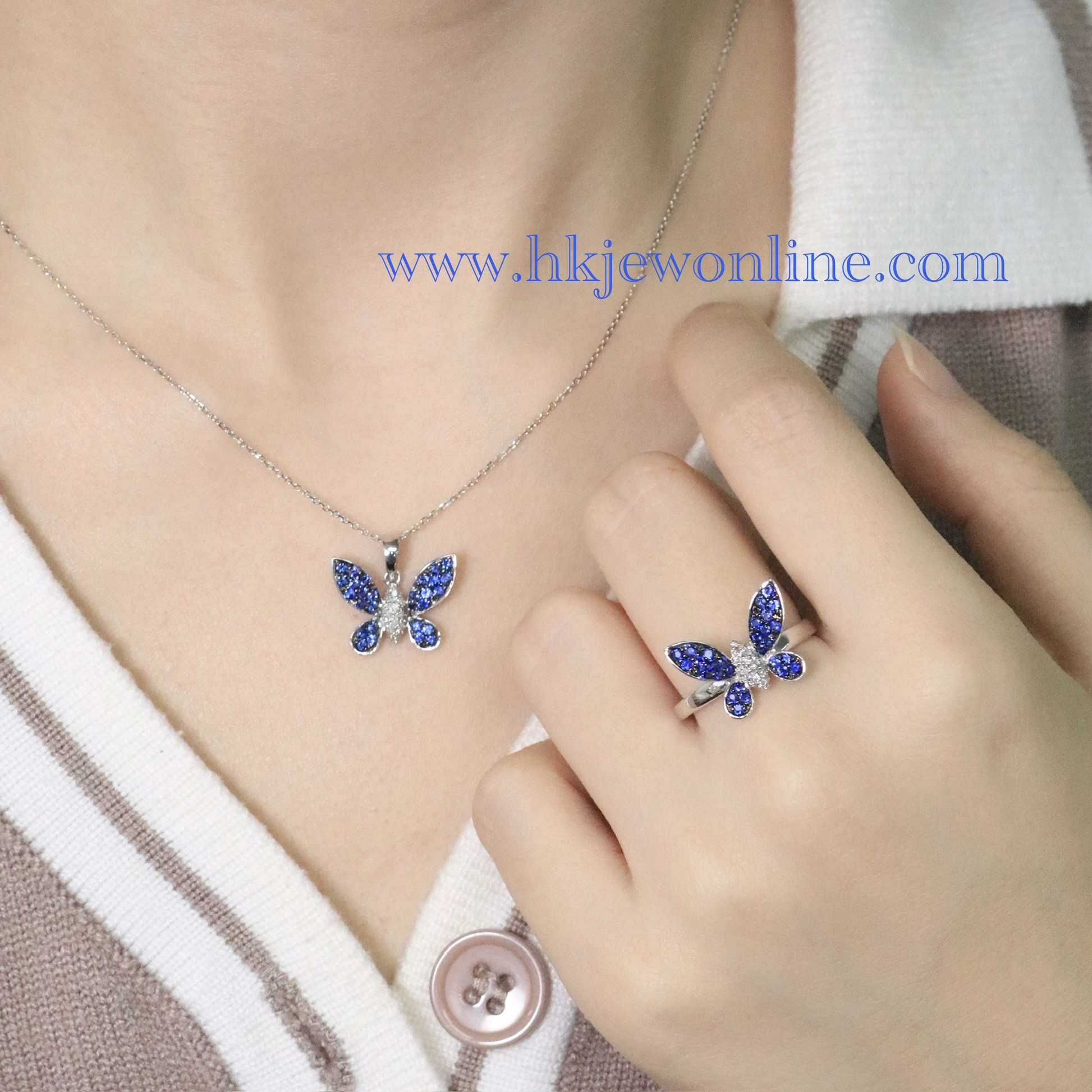 🦋14K White Gold Sapphire Butterfly Diamond Collection (Earrings/Ring/Pendant)