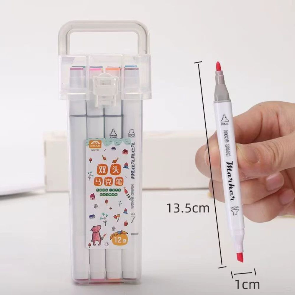 雙頭馬克筆24色／36色｜雙頭設計粗細兩用盒彩筆酒精性馬克筆繪畫上色學生美術盒彩筆【輕鬆購五金百貨】