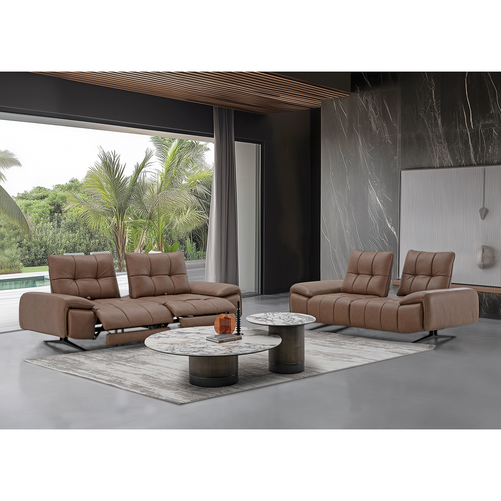 大雙人座牛皮沙發- 可可棕〔SFA5481〕