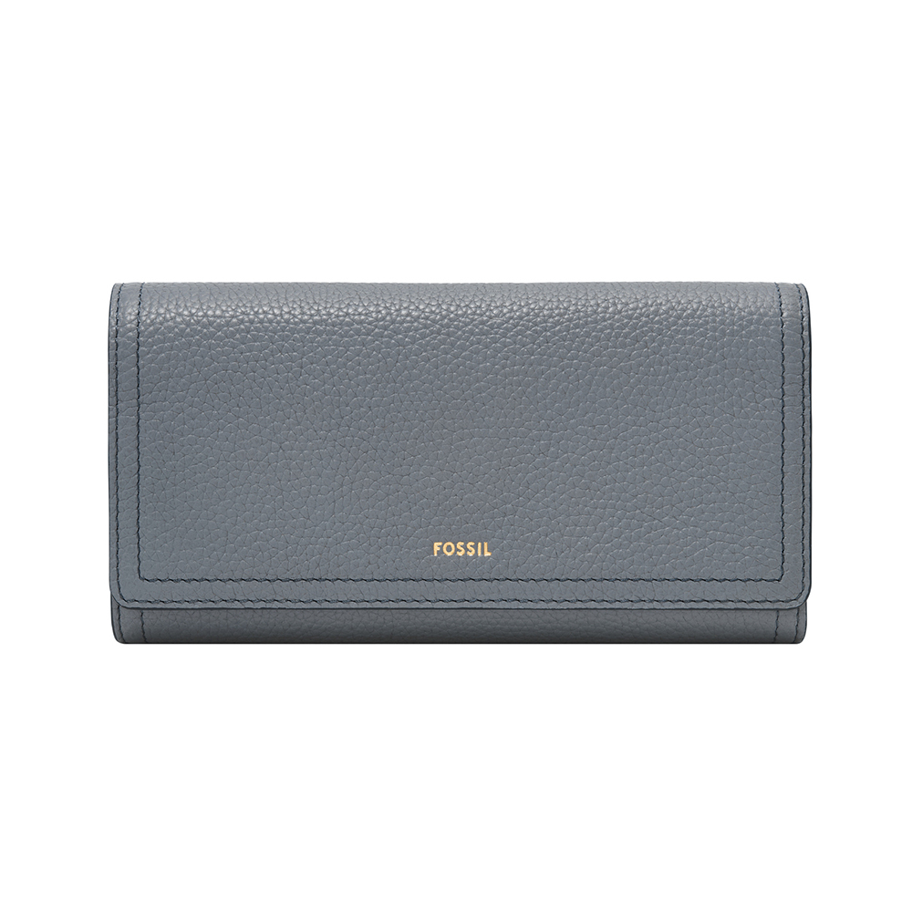 Logan 三折真皮拉鍊RFID防盜長夾-藍色 SL7833450