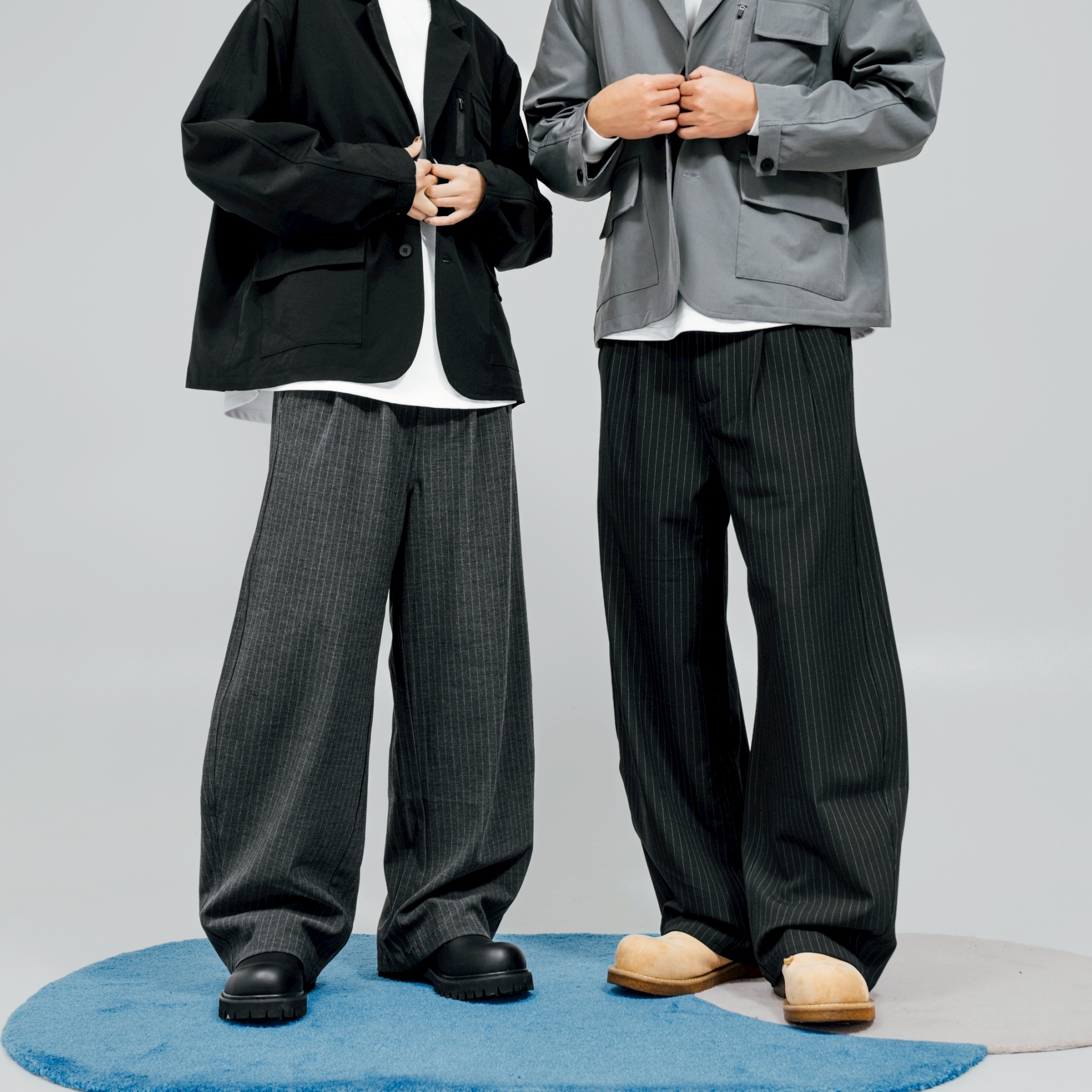 SBG 直條紋厚磅彈力彎刀西裝褲【SB8015】