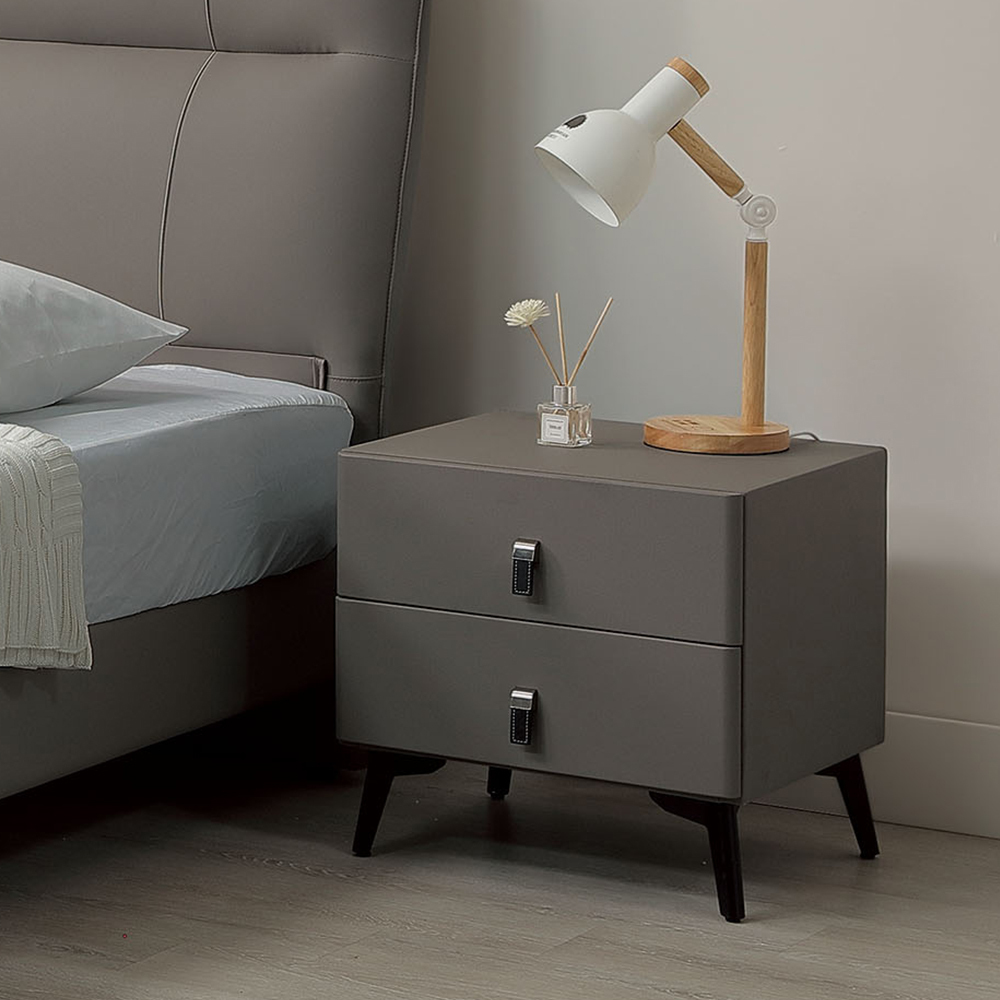 瑞亞1.5尺皮革床頭櫃/灰色床頭櫃/二抽收納櫃/置物小邊櫃/小茶几