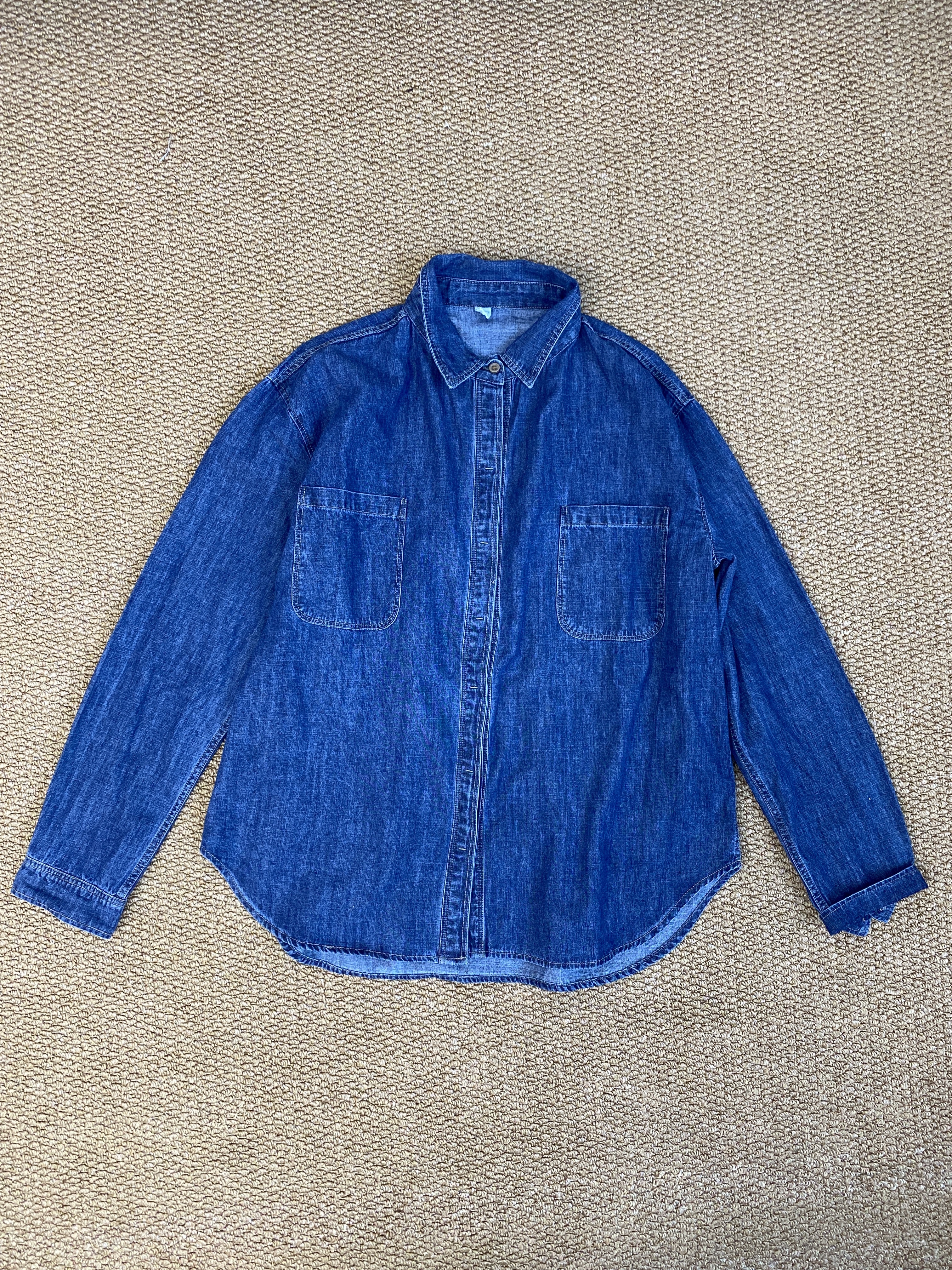 W00109雙口袋暗扣牛仔襯衫