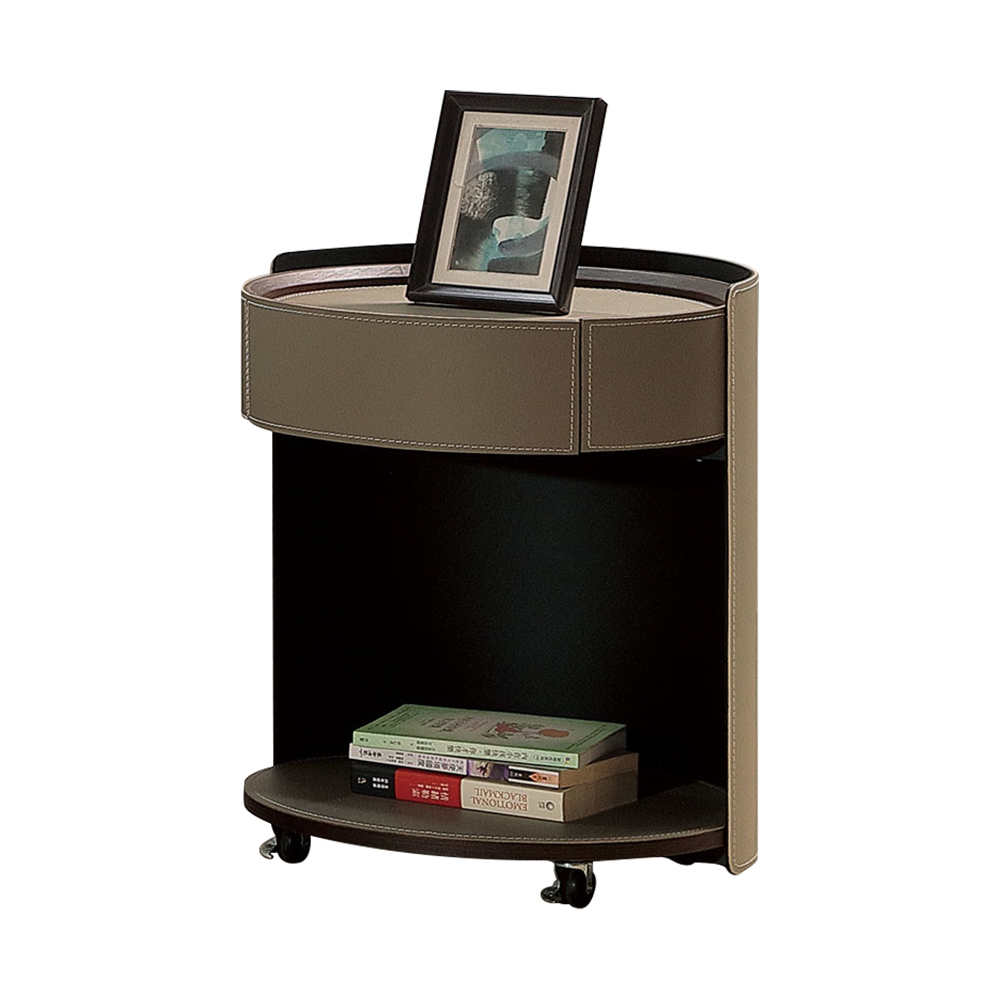 奧哈1.5尺高級馬鞍皮革床頭櫃/活動式圓形床頭櫃/單抽收納櫃/置物小邊櫃/小茶几