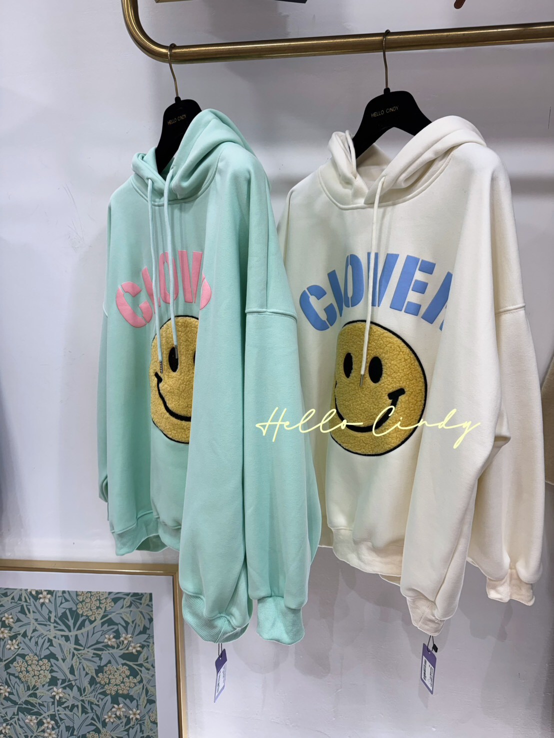 B01020 可可愛愛大微笑短絨毛連帽大學T