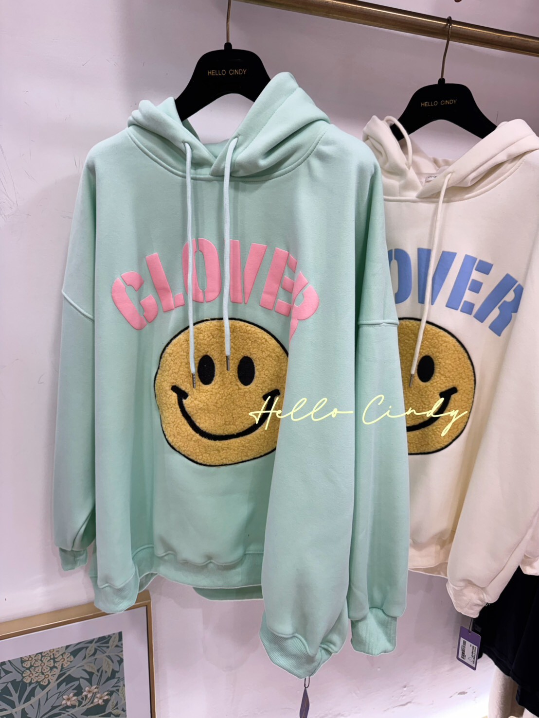 B01020 可可愛愛大微笑短絨毛連帽大學T