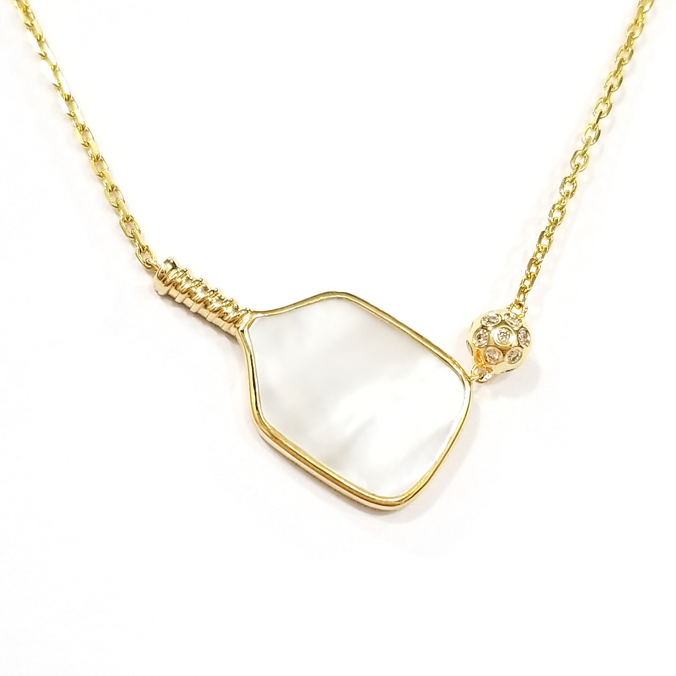 9K黃金 實驗室培育鑽石貝母匹克球頸鏈