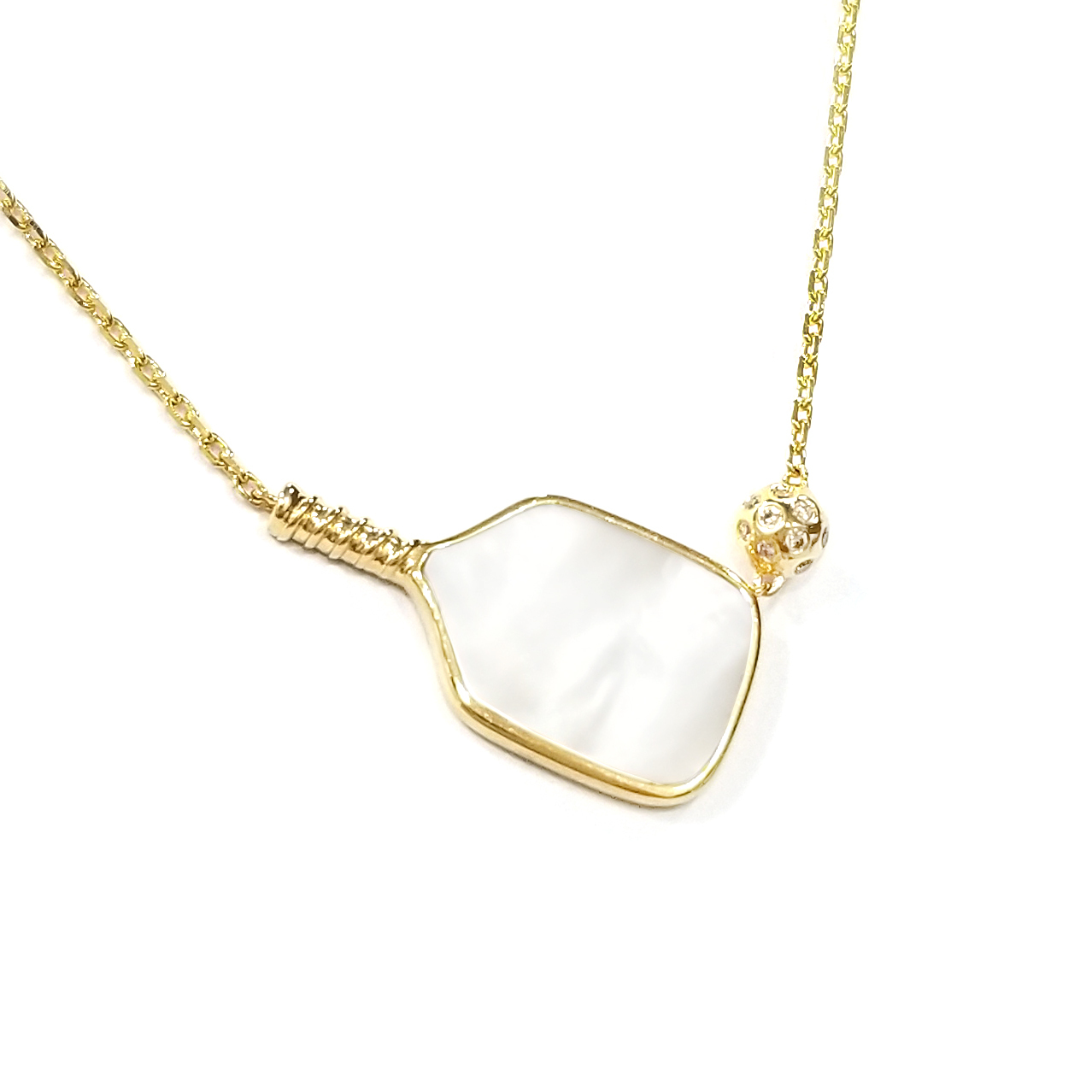 9K黃金 實驗室培育鑽石貝母匹克球頸鏈