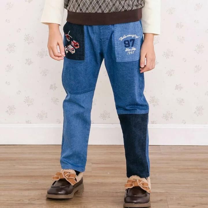 (現貨)🇯🇵 日本直送 Slap Slip 拼色車車牛仔長褲 Size 110/120