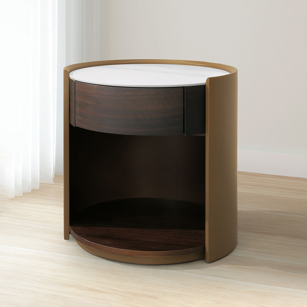 柏德1.7尺岩板床頭櫃/圓形床頭櫃/單抽收納櫃/置物小邊櫃/小茶几