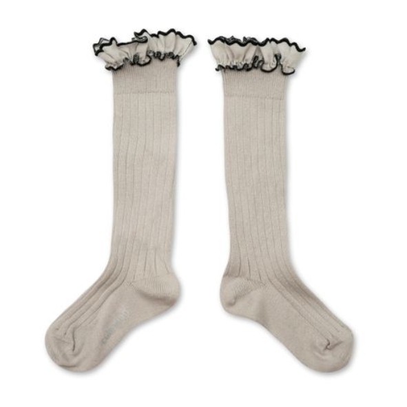 (預購) COLLEGIEN 荷葉邊羅紋長襪 Constance - 105 Gris Perle 珍珠灰