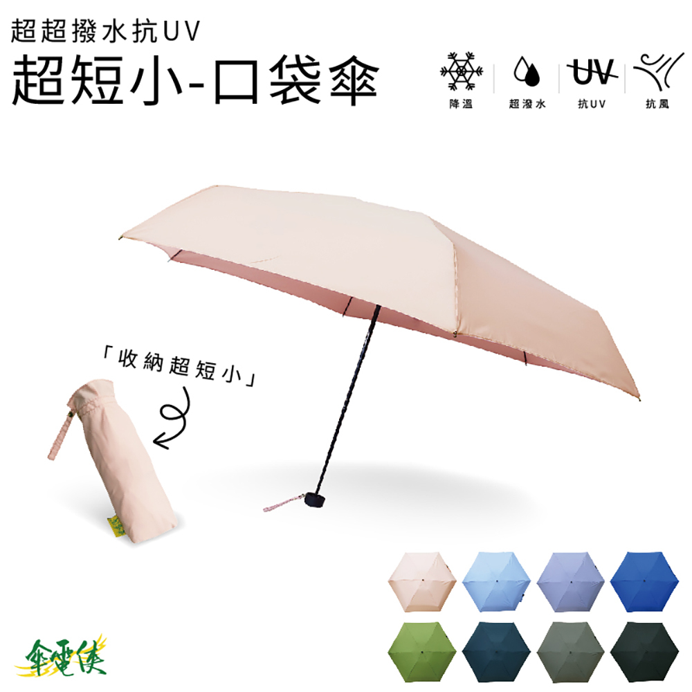 【傘電俠】極速快乾 桃皮 超超撥水抗UV - 五折口袋傘 05-500015