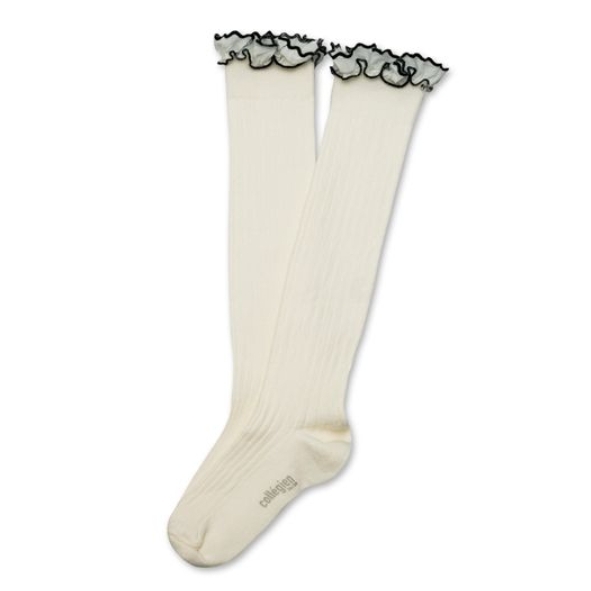 (預購) COLLEGIEN 荷葉邊羅紋長襪 Constance - 908 Blanc Neige 雪白