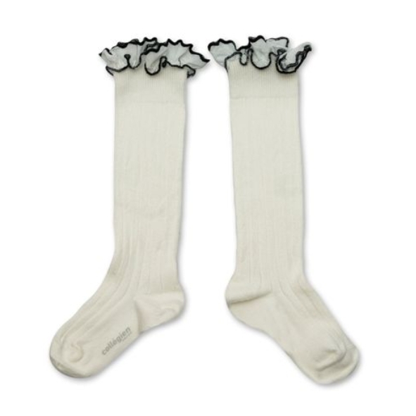 (預購) COLLEGIEN 荷葉邊羅紋長襪 Constance - 908 Blanc Neige 雪白