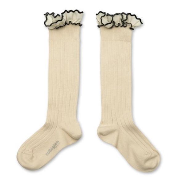 (預購) COLLEGIEN 荷葉邊羅紋長襪 Constance - 037 Doux Agneaux 米白