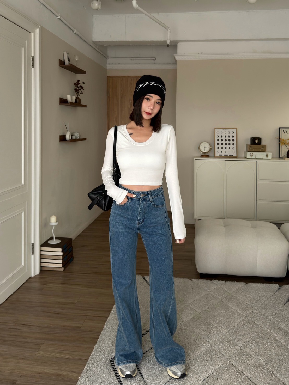 修身高腰長腿牛仔褲