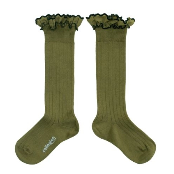(預購) COLLEGIEN 荷葉邊羅紋長襪 Constance - 533 Olive du Lubéron 橄欖綠