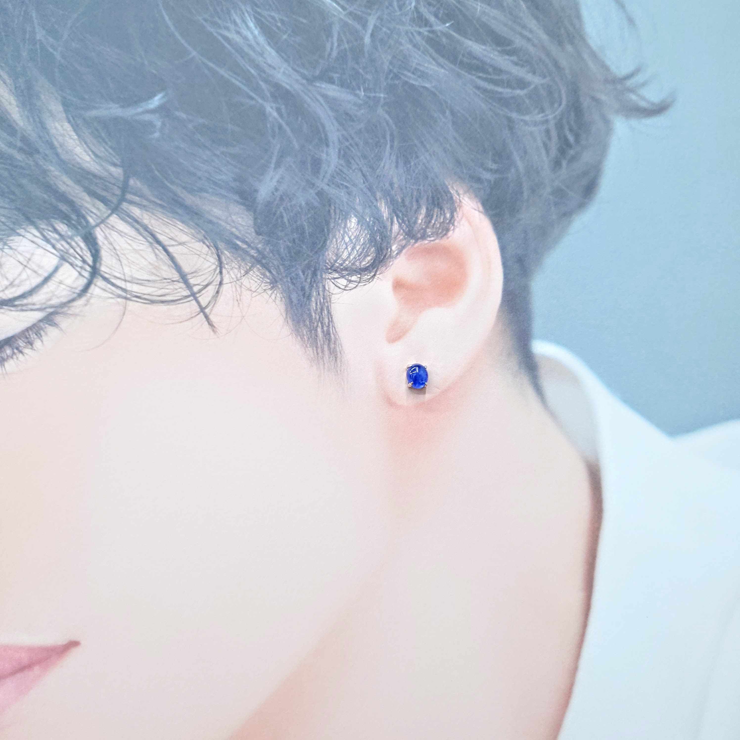 全新18K白金【主石1卡32份藍寶石】單耳環