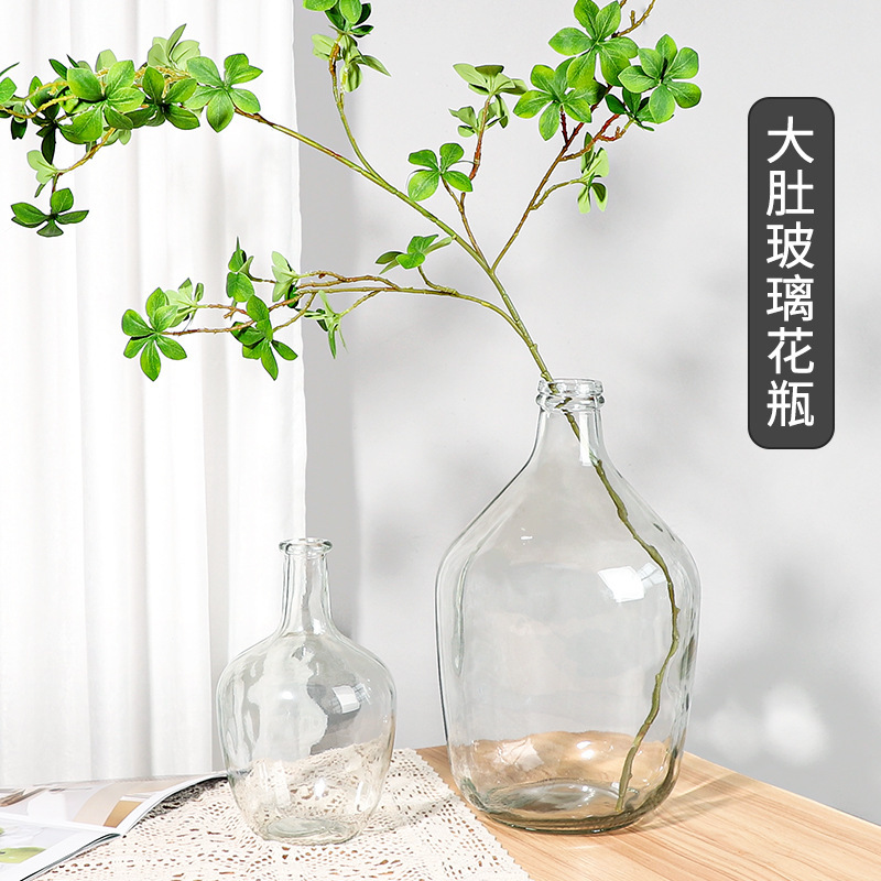 【台灣廠商現貨速發】大肚玻璃花瓶｜小口大肚玻璃瓶｜裝飾瓶 單枝花瓶 玻璃花瓶 北歐花瓶 乾燥花瓶 透明花瓶 花器 綠植花器 居家擺飾 辦公室小物