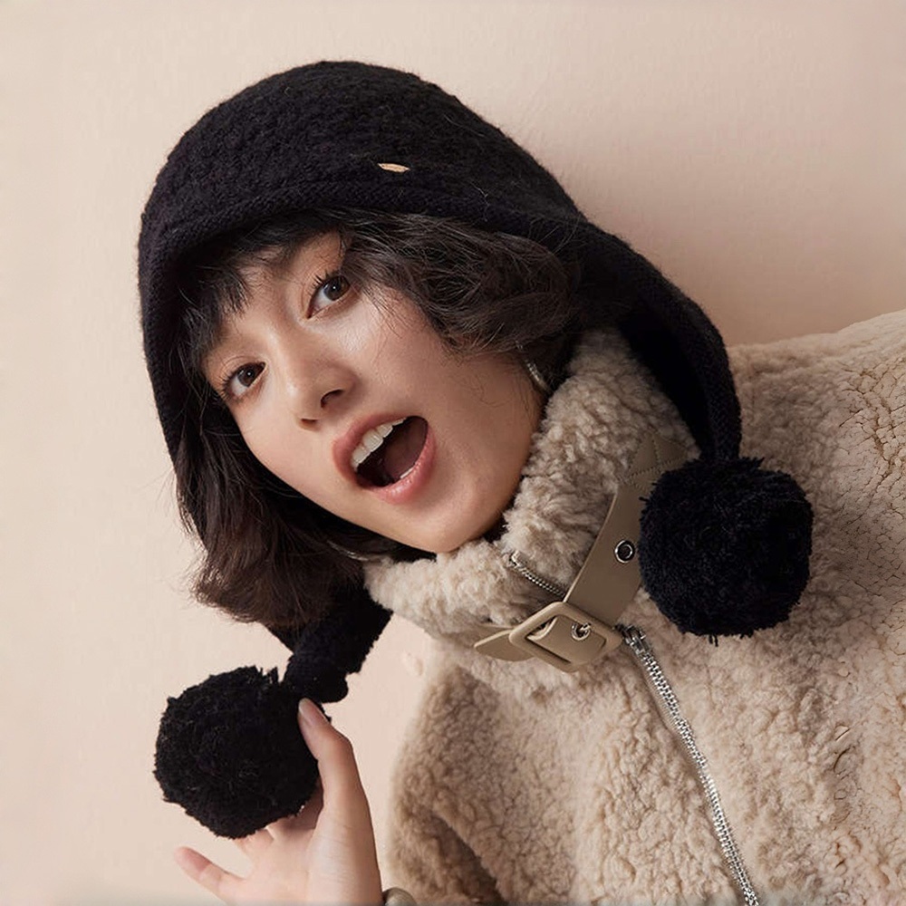 毛帽 針織帽 羊毛帽 雙毛球帽 保暖帽 女生帽子 小紅帽 吊球帽 護耳帽 帽子 韓系毛帽 包頭帽 冬天帽子 配飾 130