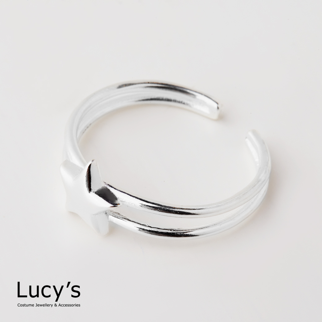 925純銀 雙環星 開口戒 (80741)