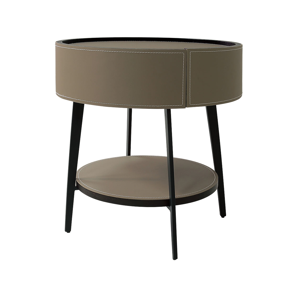 蘇珊1.7尺高級馬鞍皮革床頭櫃/圓形床頭櫃/單抽收納櫃/置物小邊櫃/小茶几