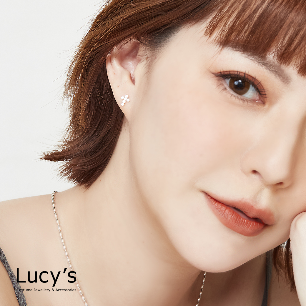 *925純銀〔輕銀系列〕光點十字 耳環 (120975)