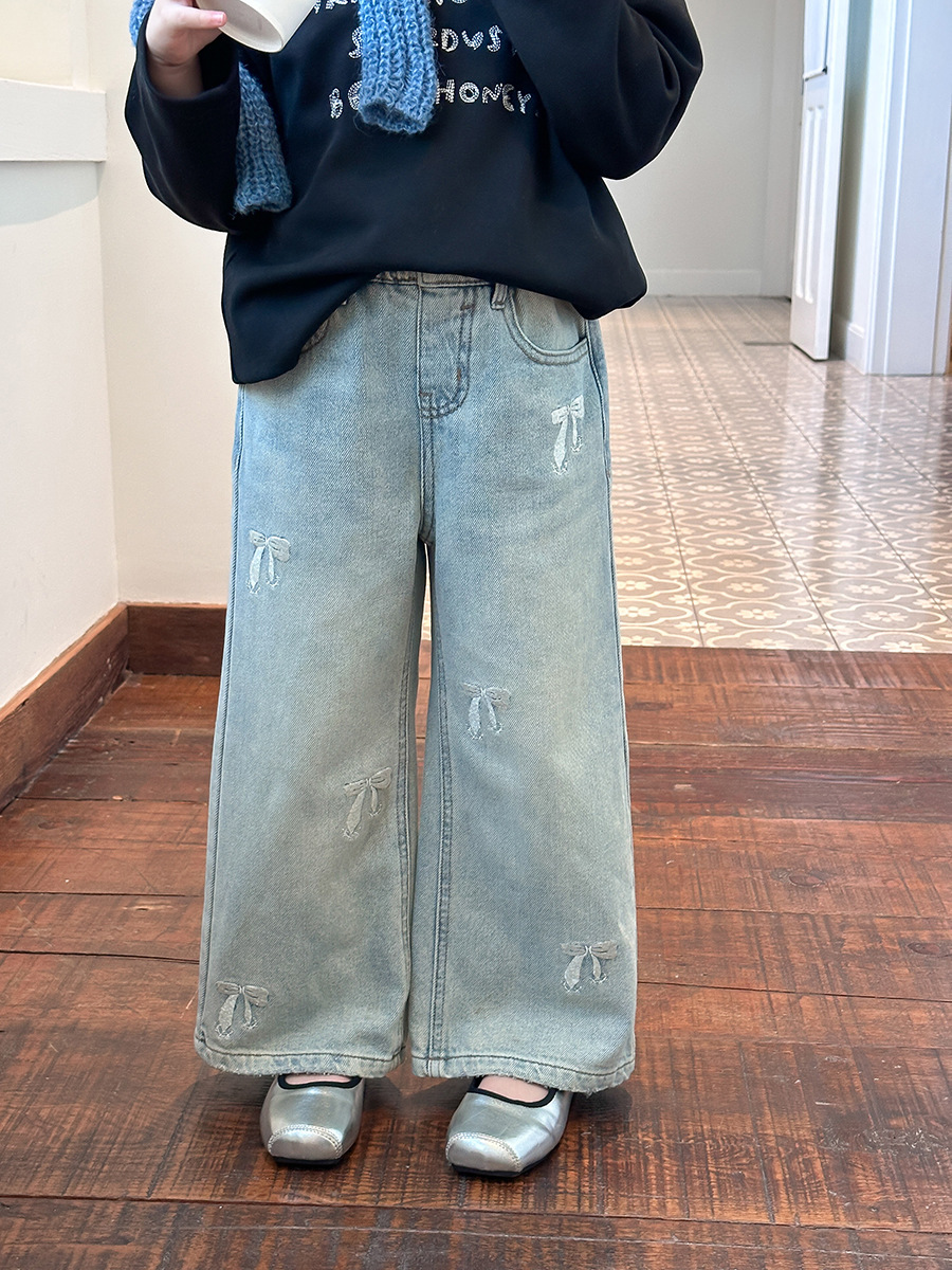 刺繡蝴蝶結牛仔褲(90-170)