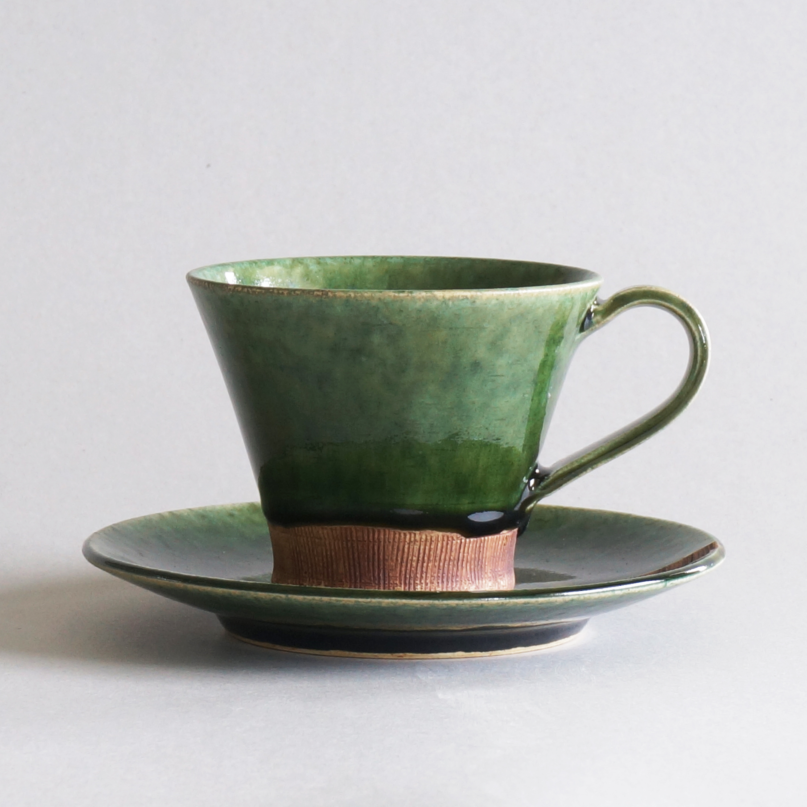 不動窯 - 織部櫛紋 杯碟組