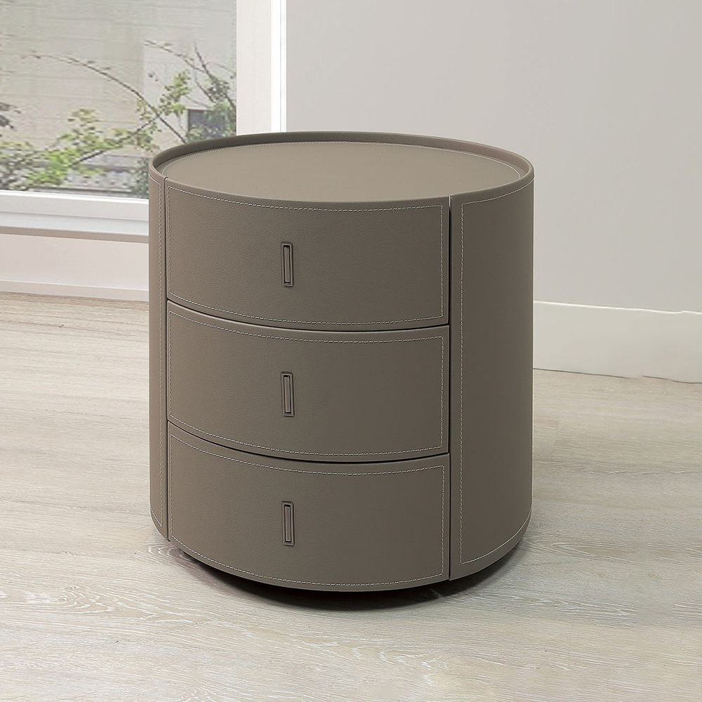 卡瑞莎1.7尺高級馬鞍皮革床頭櫃/圓形床頭櫃/三抽收納櫃/置物小邊櫃/小茶几