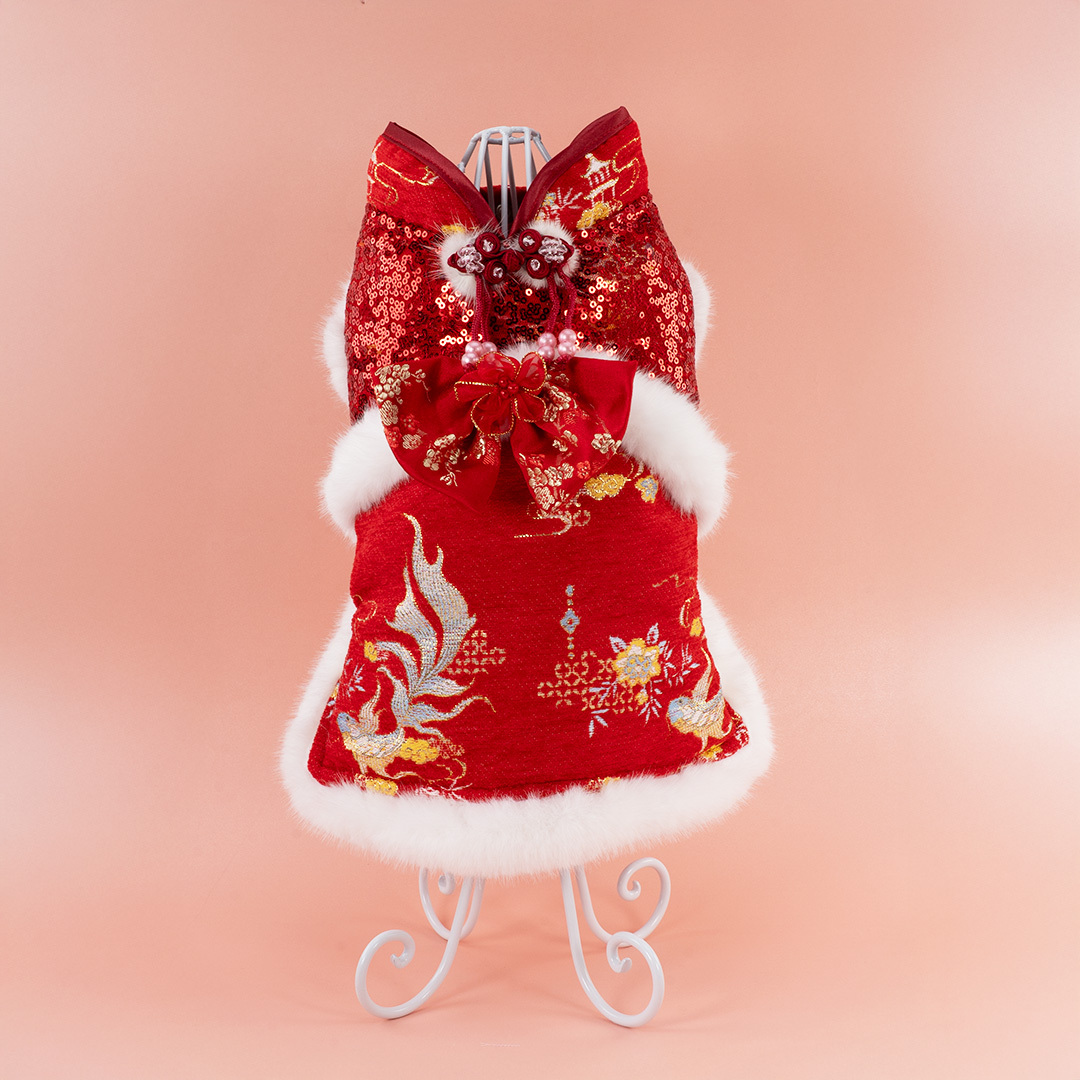 CNY Red Sequins Damask Cheongsam