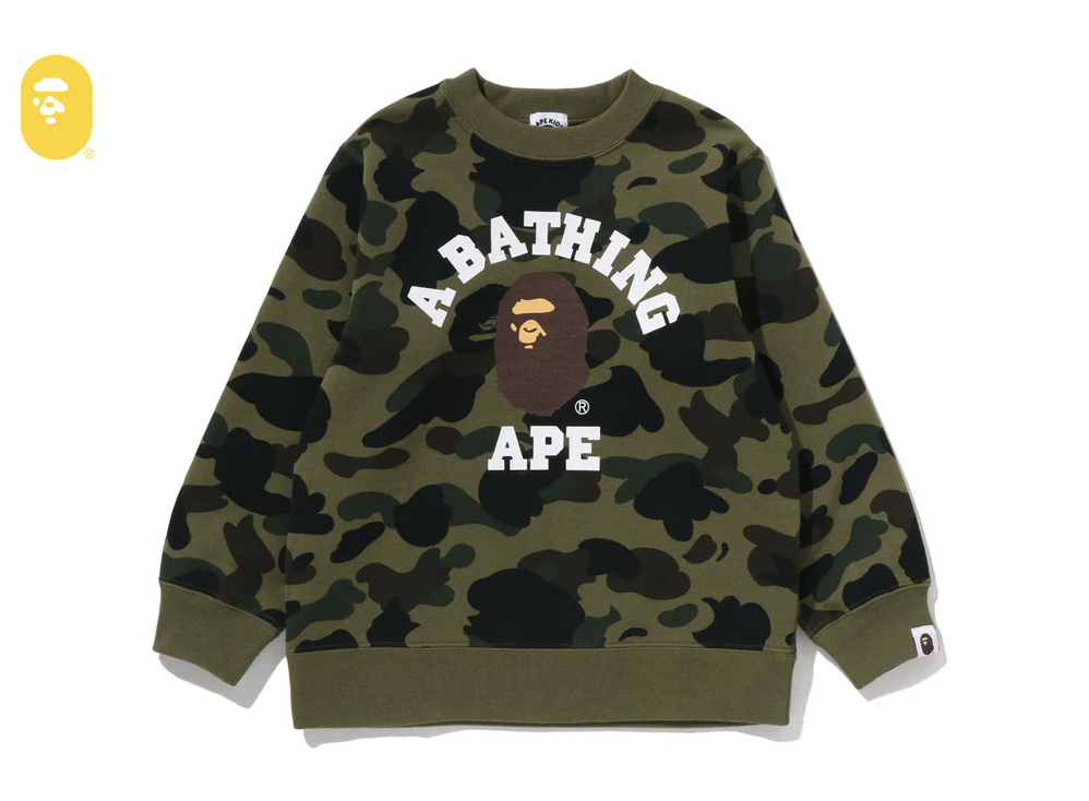 【BAPE童裝】0124 發售1ST CAMO COLLEGE CREWNECK SWEATSHIRT