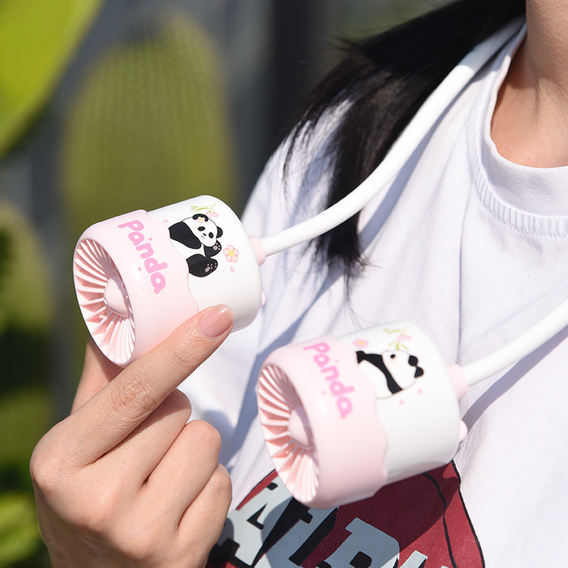 熊貓卡通掛脖風扇