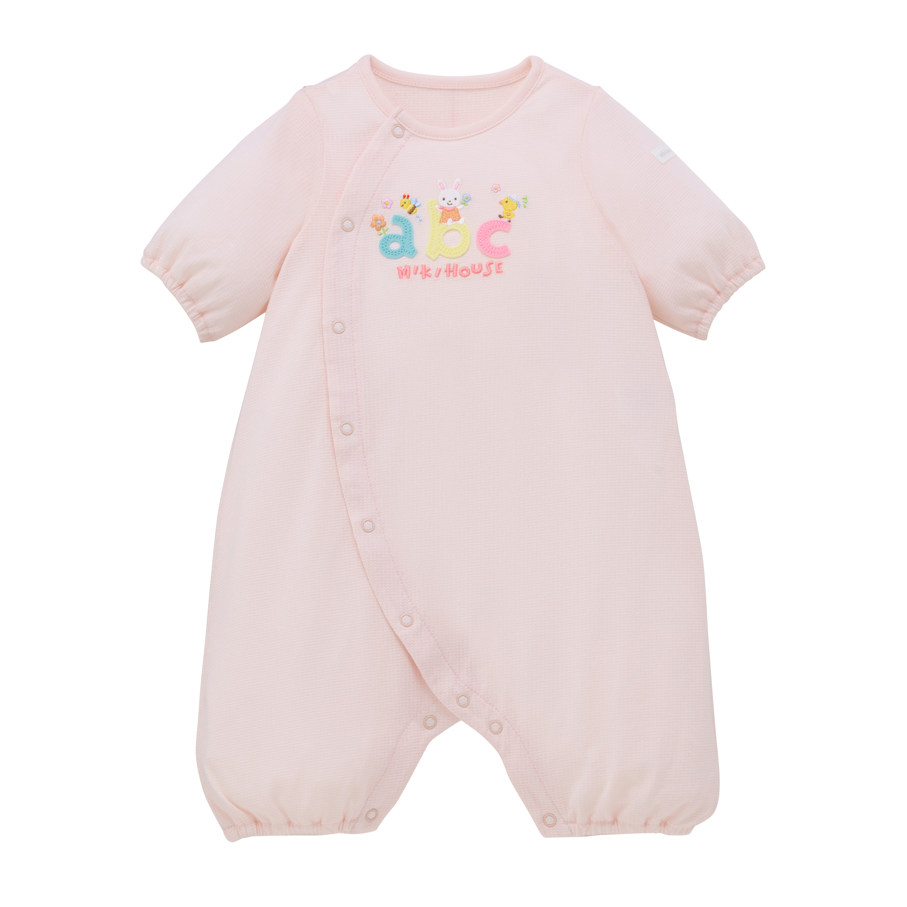 ABC 小兔透氣排釦長袖連身衣-粉色