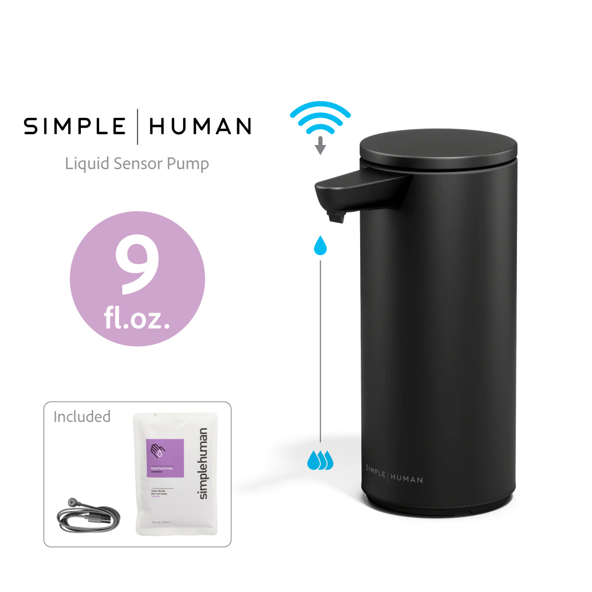 美國品牌SIMPLEHUMAN 9OZ不銹鋼自動感應肥皂液座 -啞光黑 -ST1084