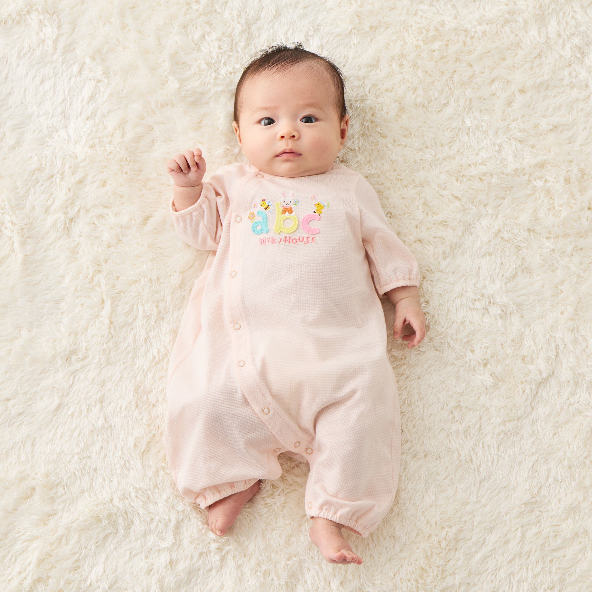 ABC 小兔透氣排釦長袖連身衣-粉色